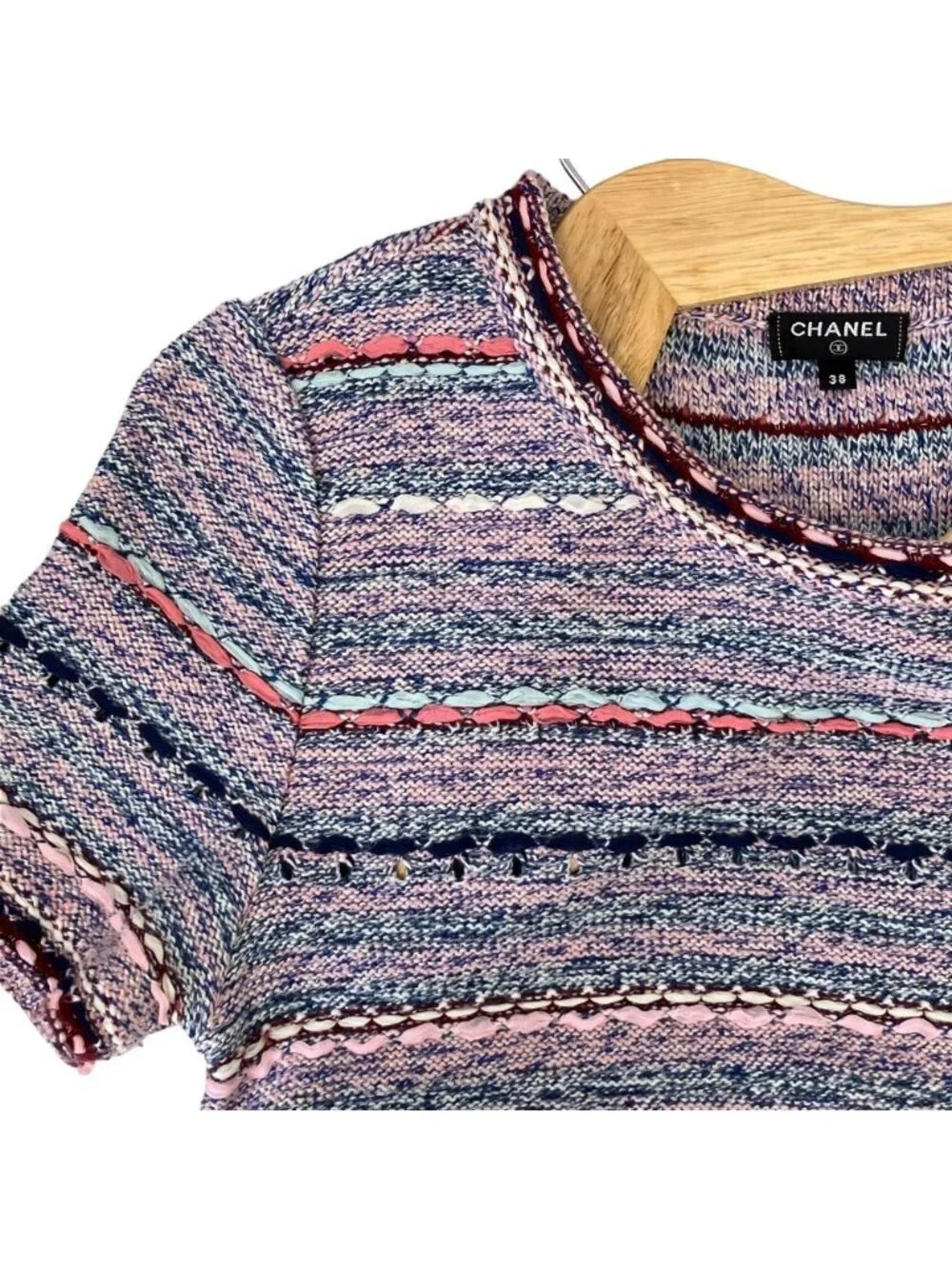 Chanel CC Logo Tweed Knit Dress Pink 38 Multicolor